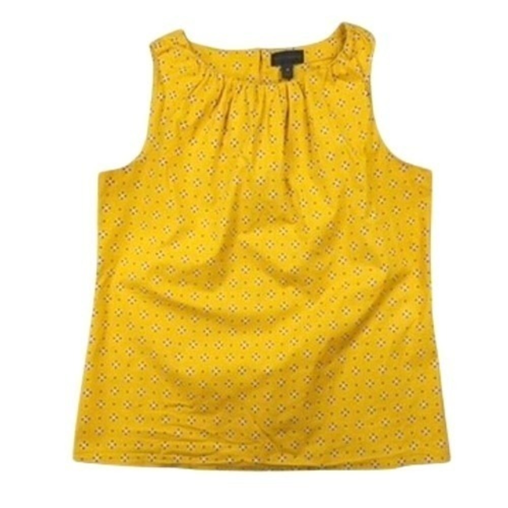 Worthington Sleeveless Top Women M Yellow Geometric Pleated Summer Preppy Blouse